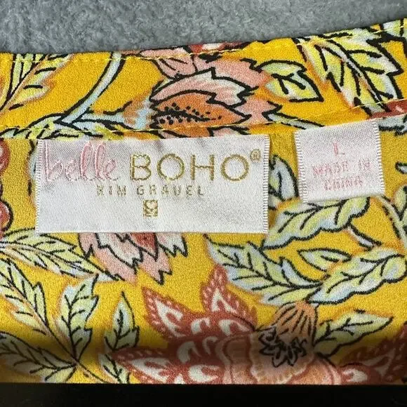 Belle Kim Gravel Top Womens Large Yellow Floral Boho Peasant Career Feminine - Picture 8 of 13